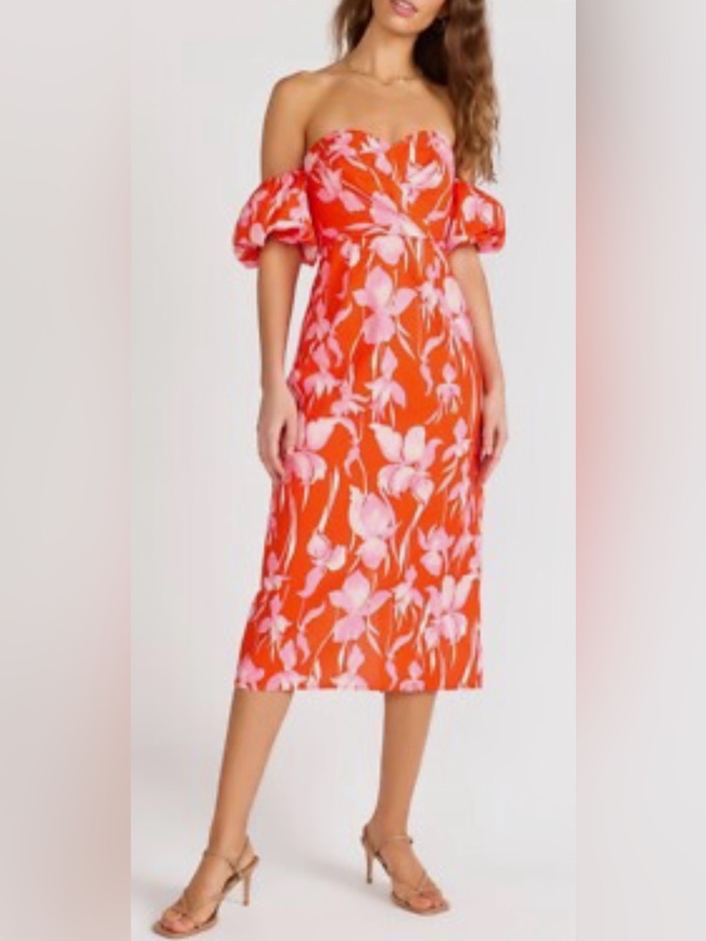 Lena Floral Off Shoulder Midi Dress